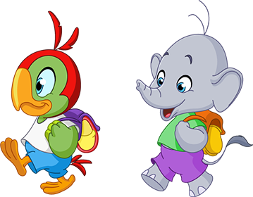 Comic Figuren Papagei und Elefant 