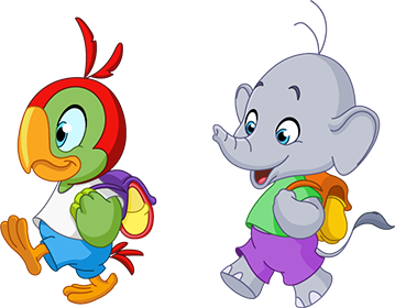Comic Figuren Papagei und Elefant 
